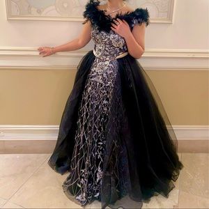 Jovani Black Off the Shoulder, overskirt prom gown